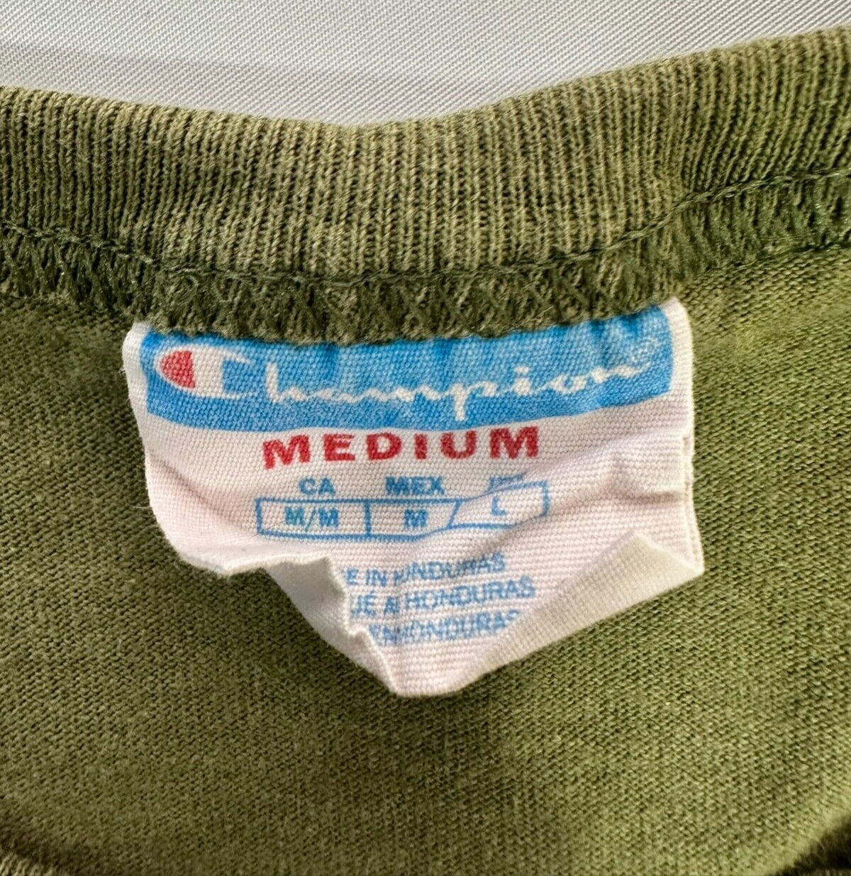 Teen Boy's Vintage Army Green Champion T-Shirt- Size M