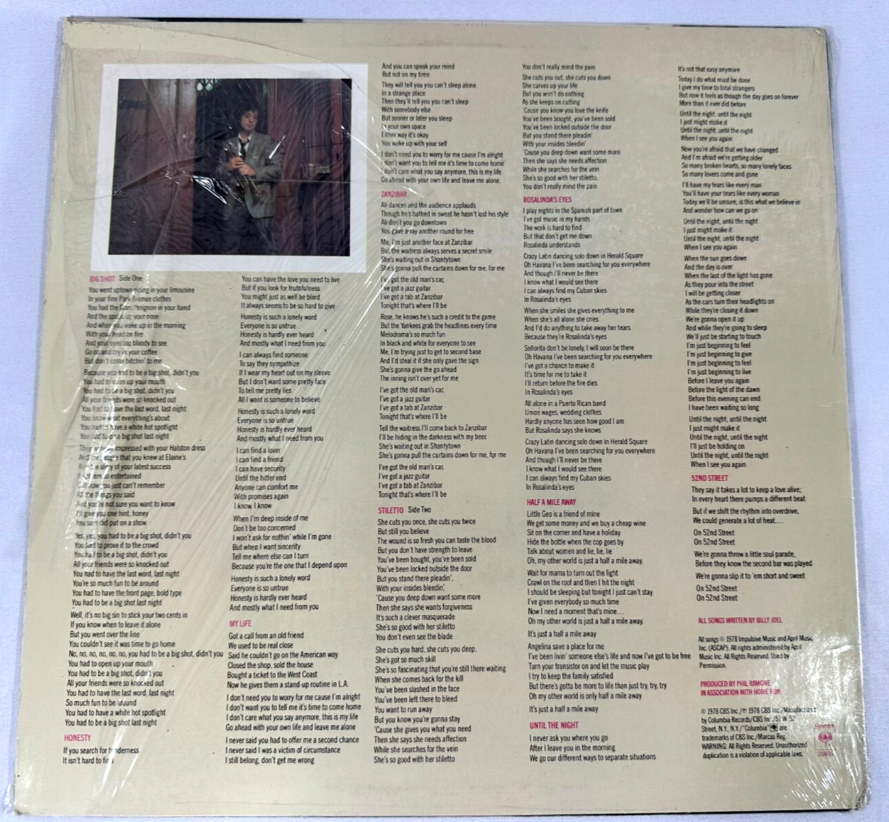 Billy Joel 52nd Street 1978 CBS/ Columbia Records 35609 Vinyl Record