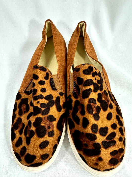 Women's Animal Print Suede Look Slip On Sneakers- Size 9