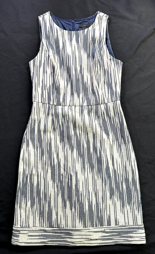 Women's J.Crew Ivory & Navy Blue Italian Tweed Tapestry Sheath Dress- Size 6