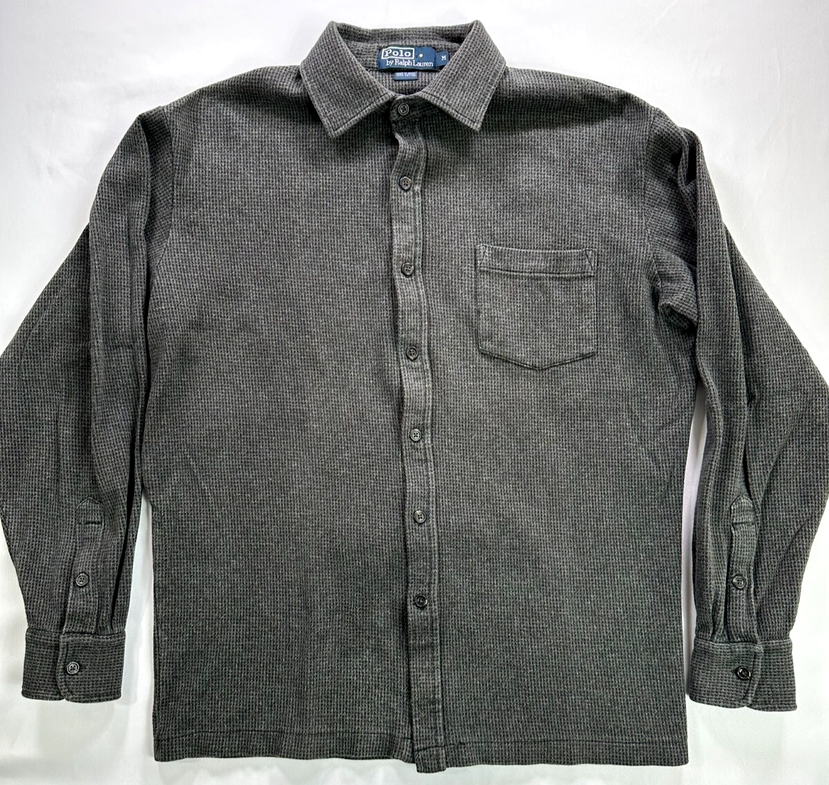 Men's Vintage Dark Gray Polo By Ralph Lauren Knit Button Up Shirt- Size M