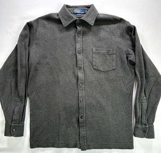 Men's Vintage Dark Gray Polo By Ralph Lauren Knit Button Up Shirt- Size M
