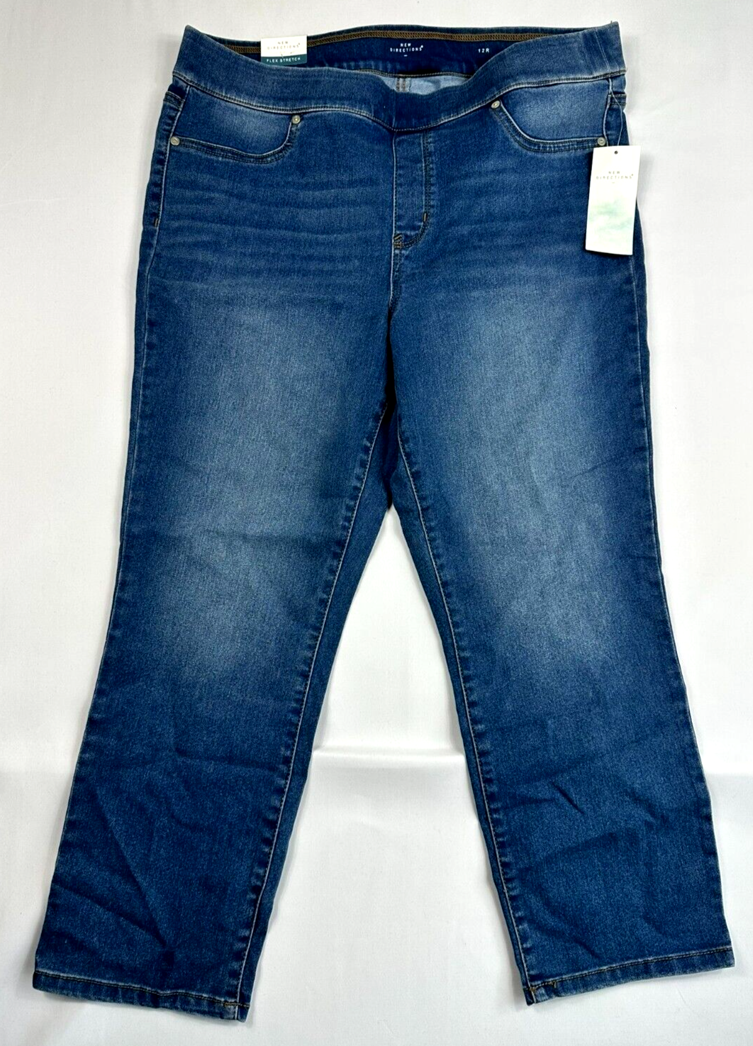 Women's New Direction Pull On Crop Flex Stretch Mid Rise Comfort Jeans- Size 12