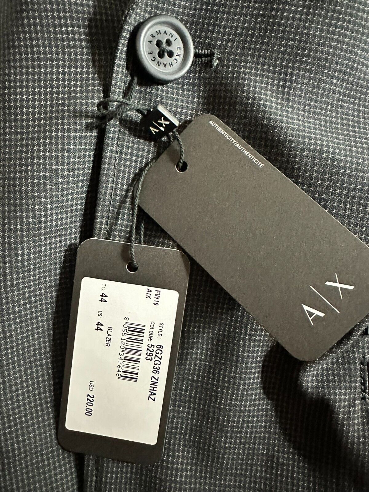 Men's Armani Exchange Black Blazer (Style 6GZG36 ZNHAZ)- Size 44