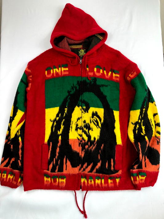 Men's Bob Marley Knit Zip Hooded Jacket VINTAGE RARE- Size XL