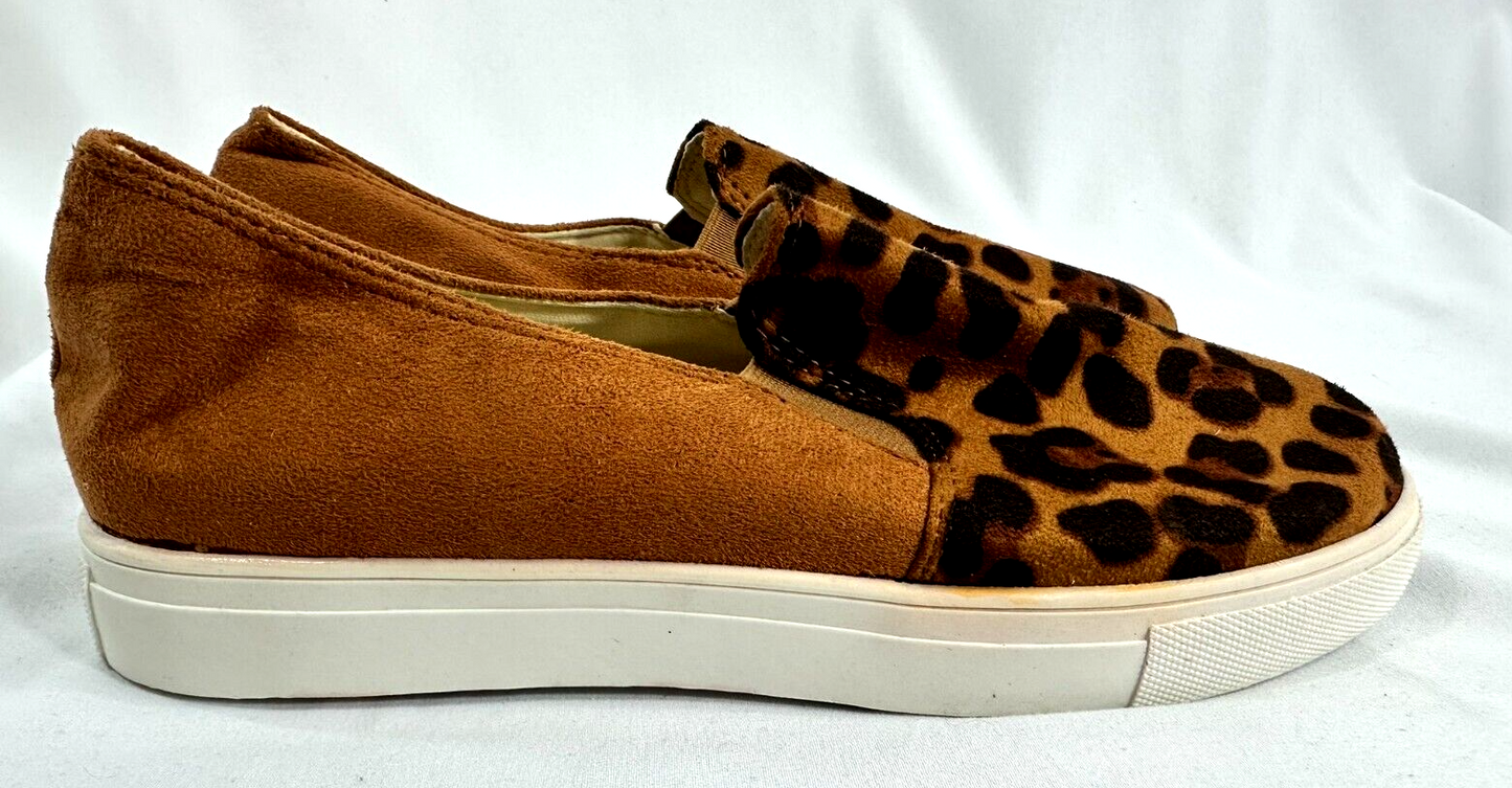 Women's Animal Print Suede Look Slip On Sneakers- Size 9