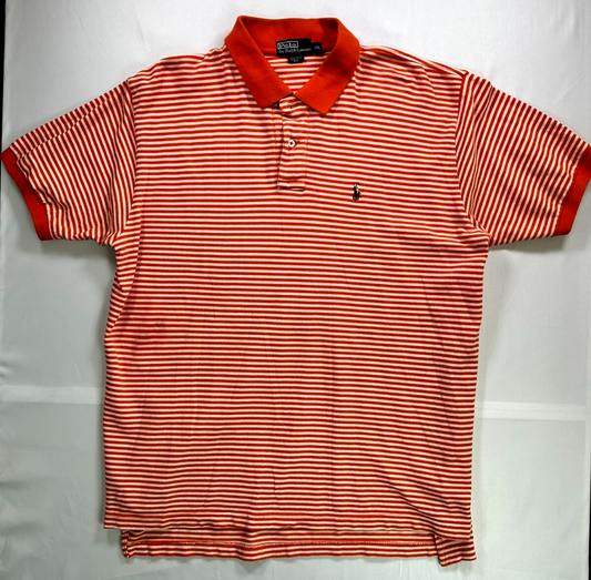 Men's Vintage Orange & White Stripe Polo By Ralph Lauren Shirt- Size 2XL