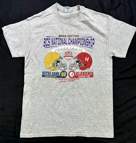 Men's Vintage Gray 2013 BCS National Championship Notre Dame/Alabama T-Shirt- M
